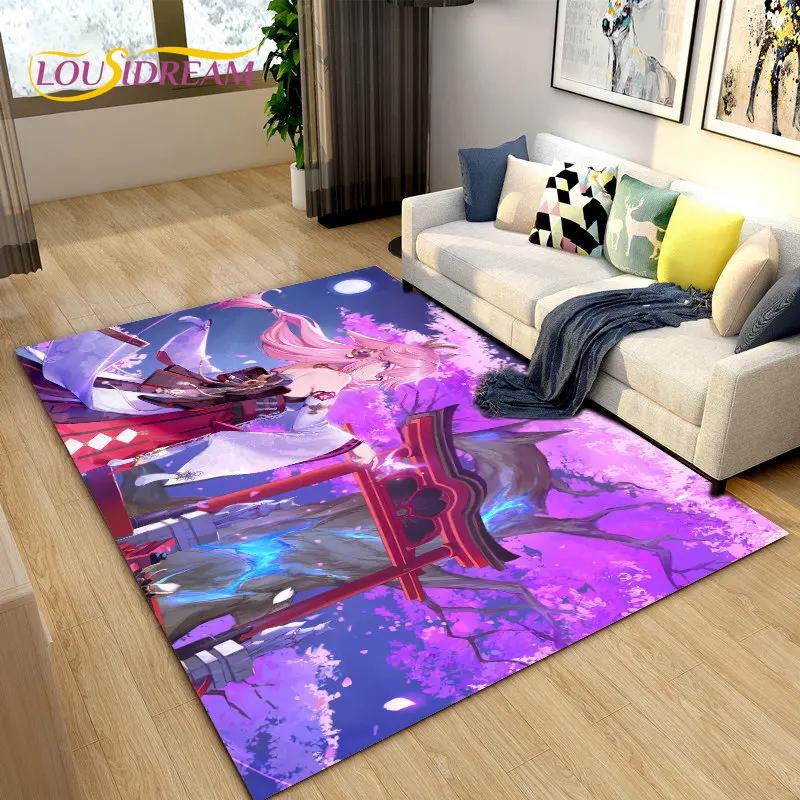 Cartoon Game Gamer Genshin Impact  Area Rug,Carpet Rug for Living Room Bedroom Sofa Doormat Decoration, Kids Non-slip Floor Mat