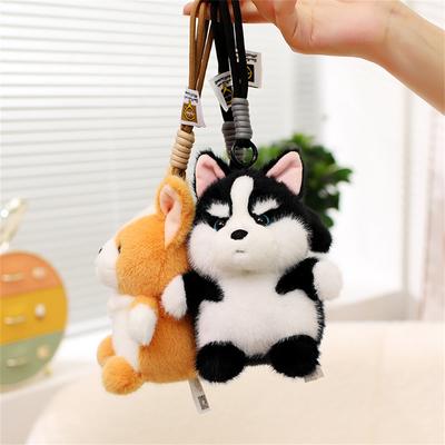 Plyšová hračka pro psa Přívěsek Medvídek Husky Corgi Šnaucer Plyšák Klíčenka Kawaii Taška Kroužek na klíče Roztomilí Štěňata Panenky Dekorace do auta Vánoční dárek