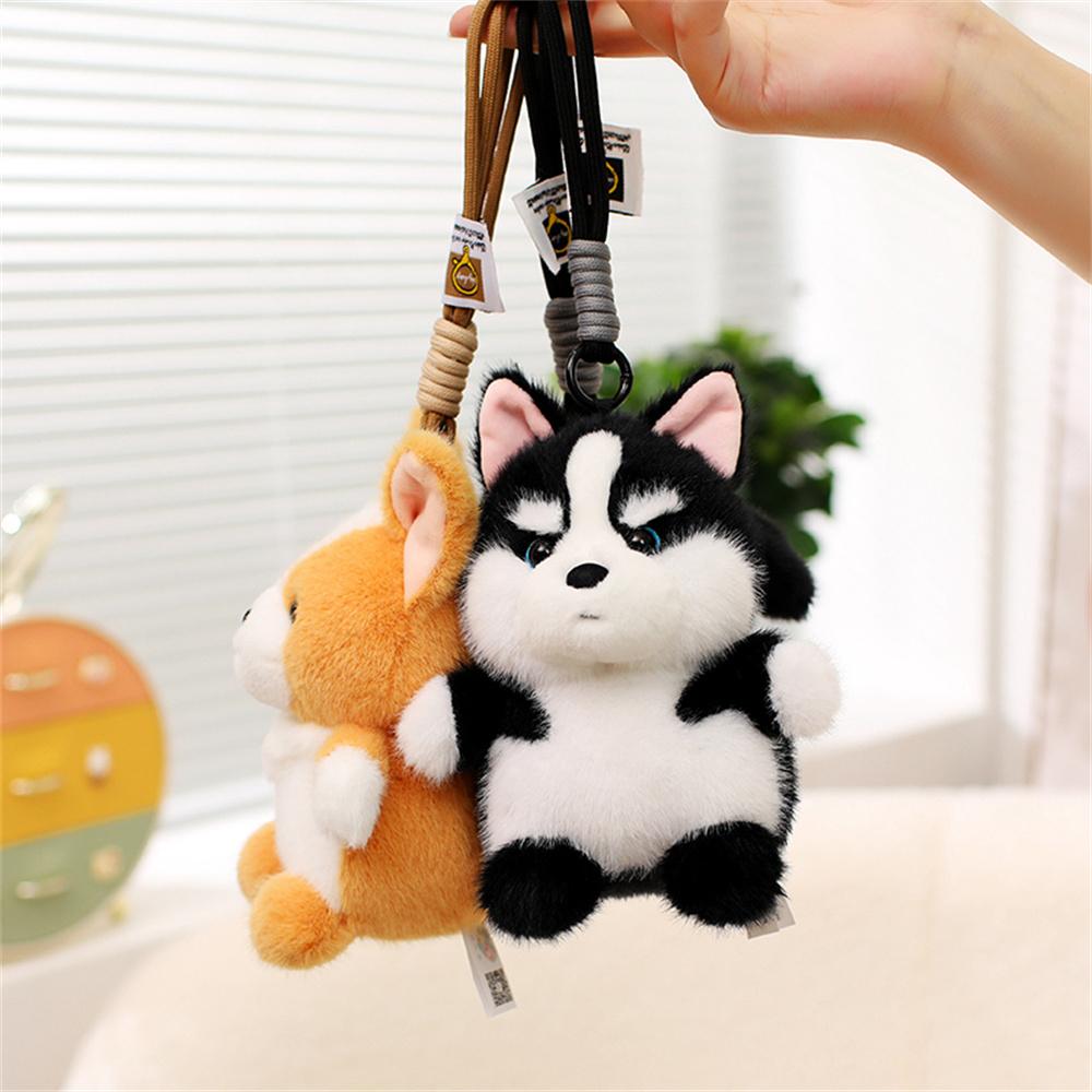 Dog Plush Toy Pendant Teddy Husky Corgi Schnauzer Plushie Keychain Kawaii Bag Key Ring Cute Puppy Dolls Car Decor Christmas Gift