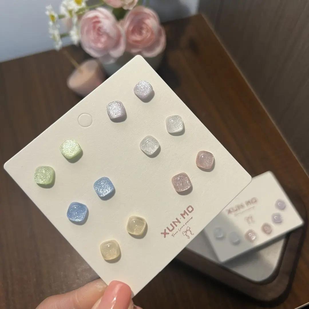 Colorful starry sky small sugar cube stud earrings set female new trendy clear Mori cute sweet simple earrings female