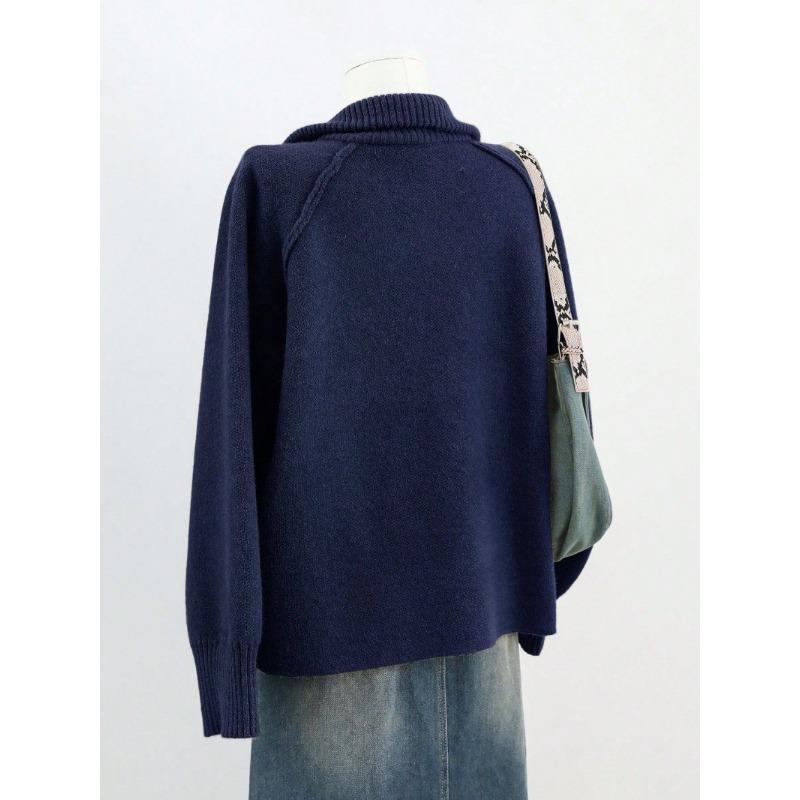 Sweater Jacket Ladies's Fall and Winter Solid Color Stand-up Collar Zipper Knitted Cardigan Top