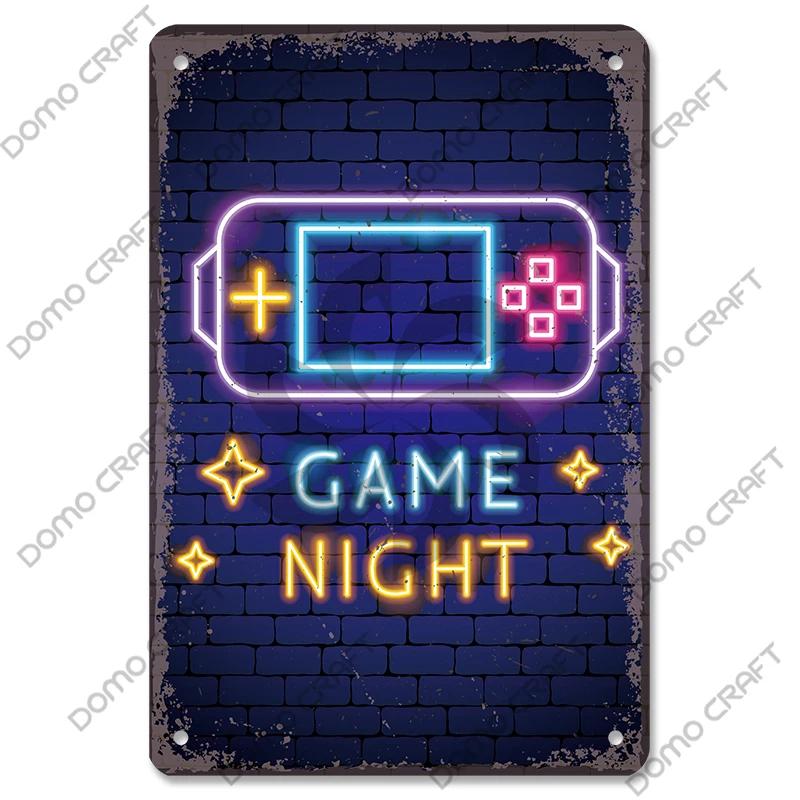 Poster Neon pentru jocuri video Placă metalică Gamer Play Win Game Zone Semne de tablă din metal Decor de perete retro Sala de jocuri Bar Pub Peștera omului