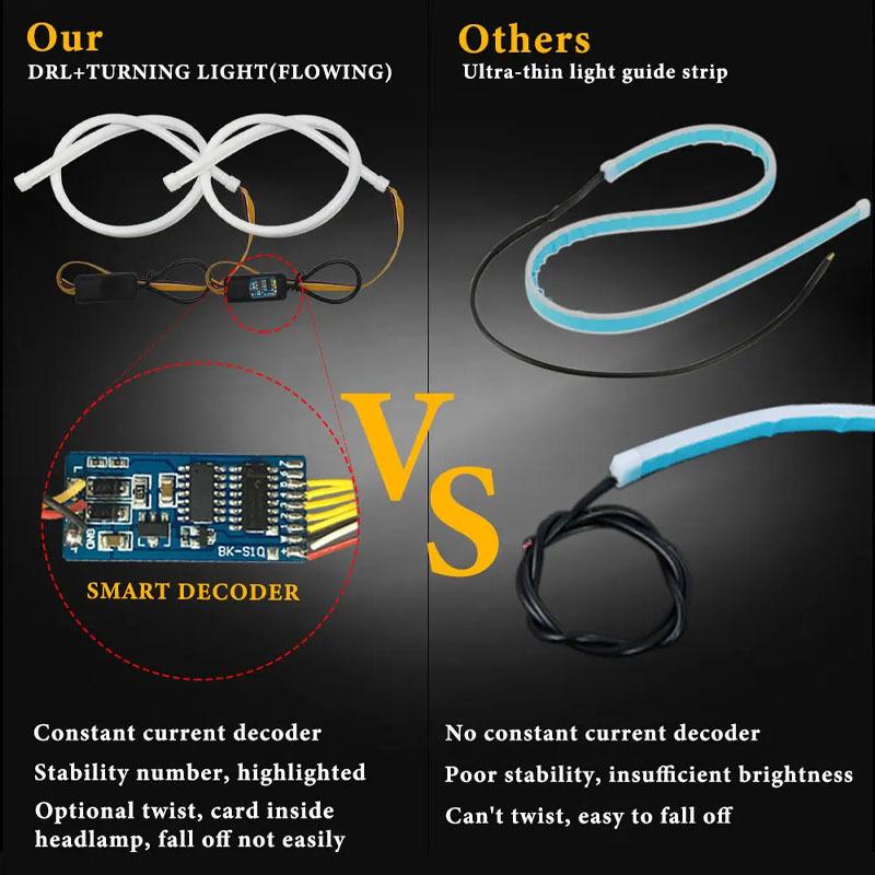 2PCS DRL LED Car Daytime Running Light 30CM 45CM 60CM Universal Waterproof Flowing Flexible White Turn Yellow Turn Signal Lamp