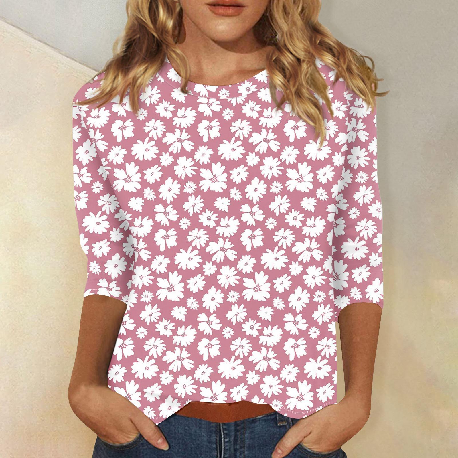 

Women s fashion casual print round neck top XL рожевий