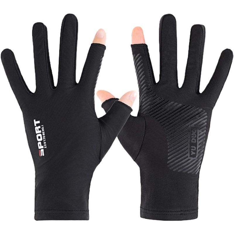

Men s Thin Ice Silk Fishing Half Finger Takeaway Non Slip Gloves Men Non Slip Ice Silk Dew two fingers-black 1 pair
