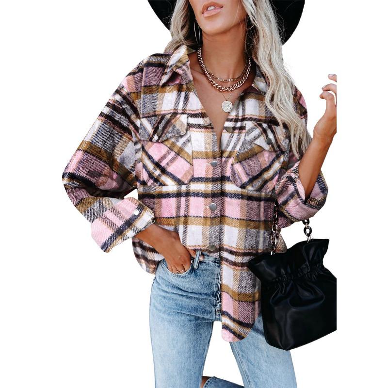 QICED Damen Vintage Casual Herbst Winter Langarm POLO-Ausschnitt Jacken & Mäntel