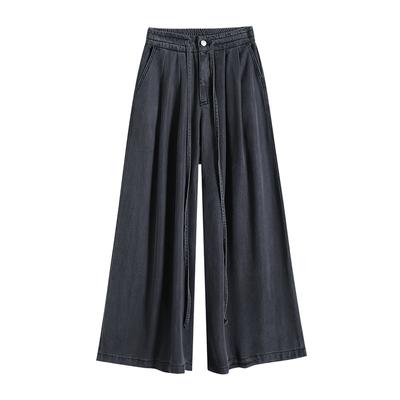 Pantalon en tissu fin style carrelé pour femme, été, fin, tombant, évasé, jambe large, ample, polyvalent, jean pour femme, été, fin