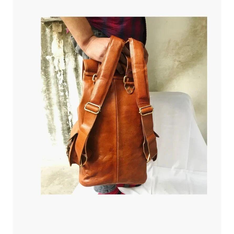 Leather Bag Genuine Backpack Rucksack Men's Laptop Brown New Travel Vintage