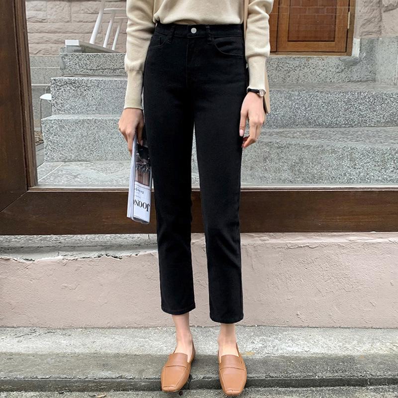Women's High Waist Slim Black Cigarette Jeans - Spring & Autumn 2024 Harem Style