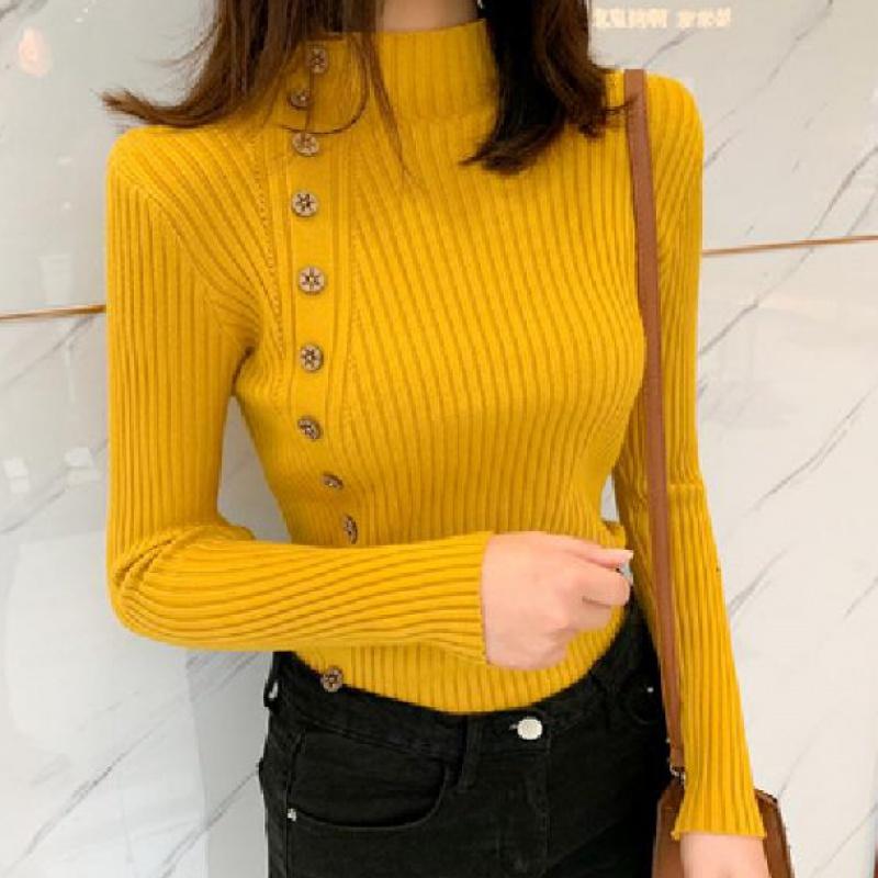Женские пуловеры в рубчик на пуговицах хлопковые свитера с высоким воротником и длинными рукавами мягкие удобные эластичные джемперы L 1730₽