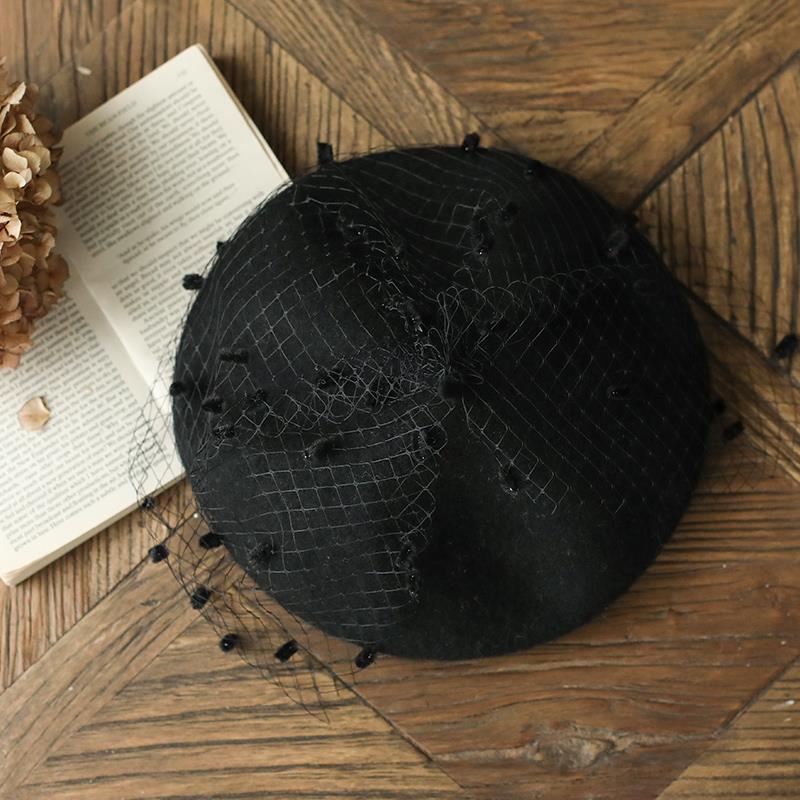 

Сетчатый берет женская осенне-зимняя шерстяная шляпа Bud Hat Британская ретро-шляпа художника Модная женская шляпа-тыква (54-58cm) elastic