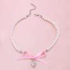 Cute Romantic Pink Bowknot Pearl Beaded Heart Crystal Cross Pendant Necklace for Women Charm Sexy Y2K Collar Jewelry Accessory