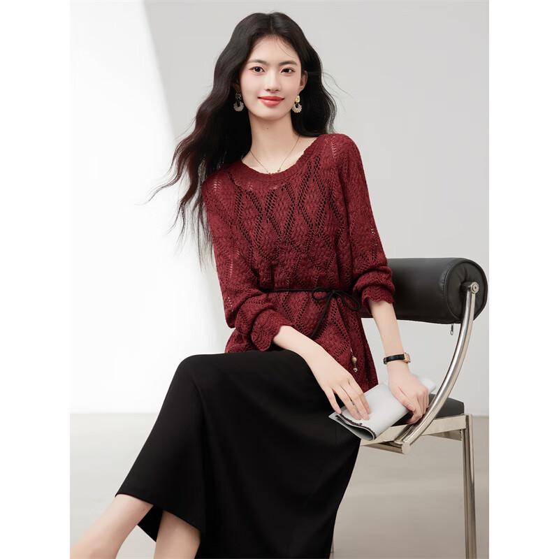 Women's Hollow Knitted Shirt & Suspender Dress Set