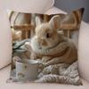 Realistic Cute Fluffy Bunny Print Throw Pillow Cover Soft Gentle Skin Touch Warm Tone Sofa Bedroom Home Decor Present