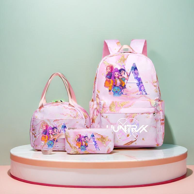 3pcs/set KPop Demon Hunters Girls Schoolbag Lunch Bag PencilCase Student Cartoon Backpack Bento Pouch Pen Bags School Supplies Gift
