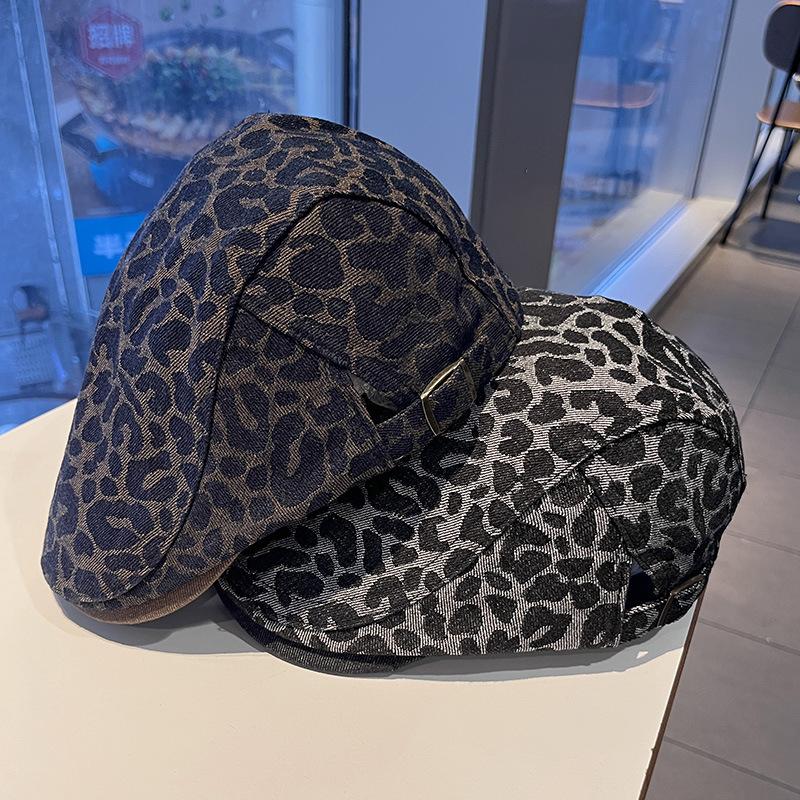 American Retro New Leopard Print Forward Hat Female Spring and Summer Niche Anti-wear Beret Show Face Small Painter Hat