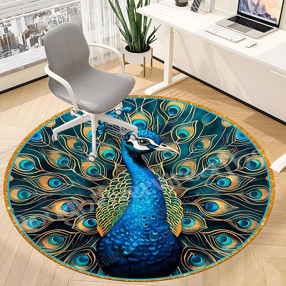 1pc Peacock Feather Art Chair Carpet for Office, Round Non Slip Durable Large Size Office Carpet, Suitable for Office