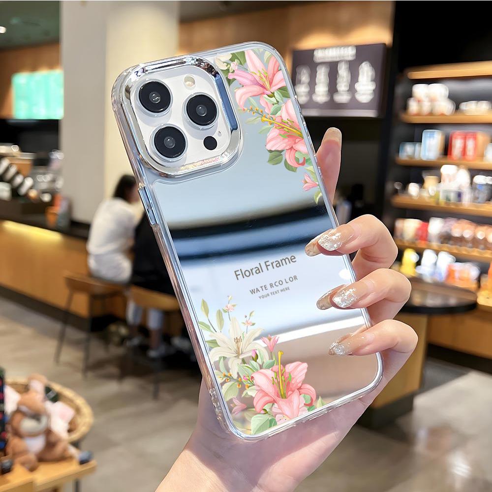 Hot-selling Makeup Mirror Mobile Phone Case iPhone15 Fresh Flower Anti-drop Makeup Mirror Mobile Phone Case Apple 17