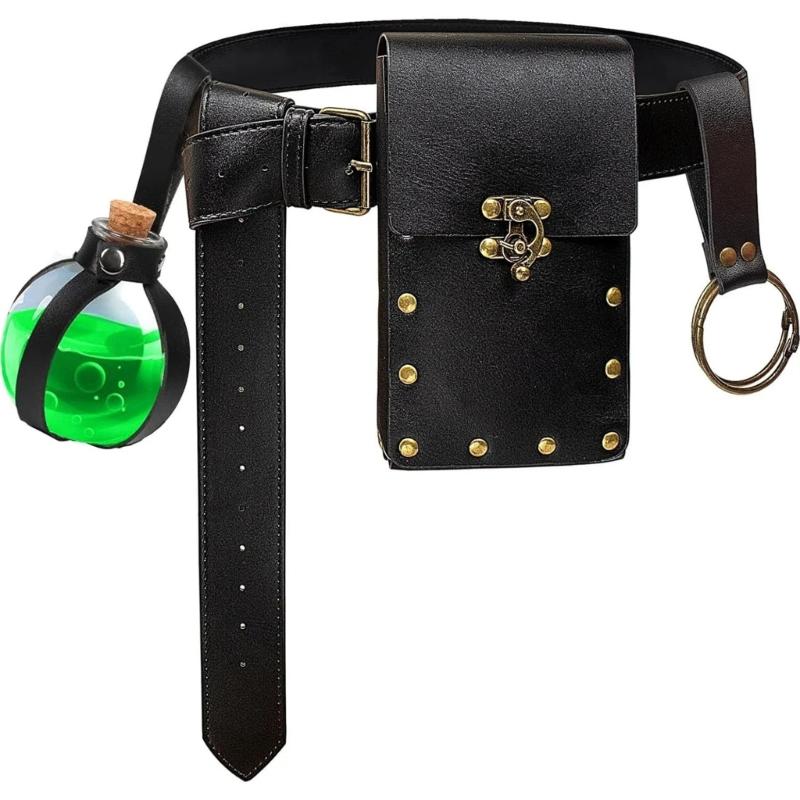 Men's Renaissance Costume Vikinges Costume Accessories Set Medieval Pirate Leather Belt Waist Bag Halloween Costumes