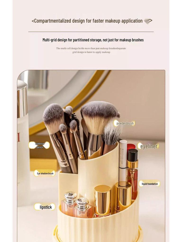 Rotating Transparent Makeup Brush & Lipstick Organizer with Dustproof Design