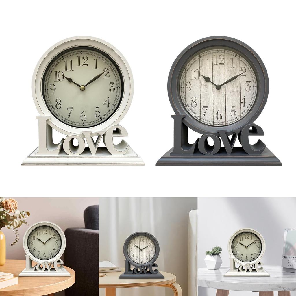 Round Desk Clock Mantel Clocks Non Ticking Love Decorative Watches Table Clocks for Office Living Room Bedroom Farmhouse Decors