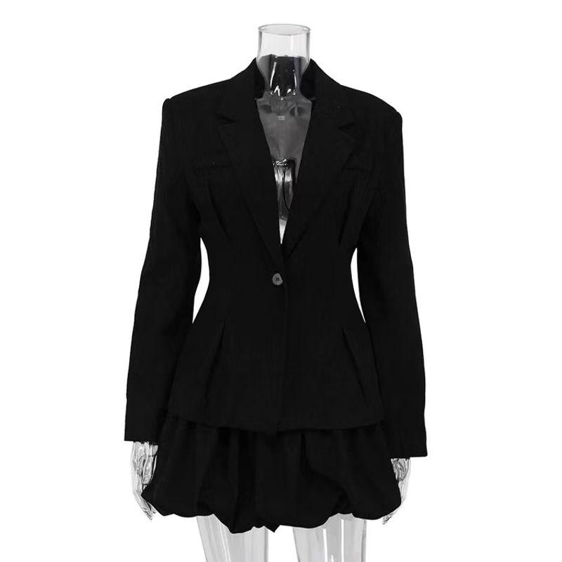 

Western Style Fashion Blazers Pleat Pettiskirt Two-piece Set Suit Jacket and Skirt Set Black L