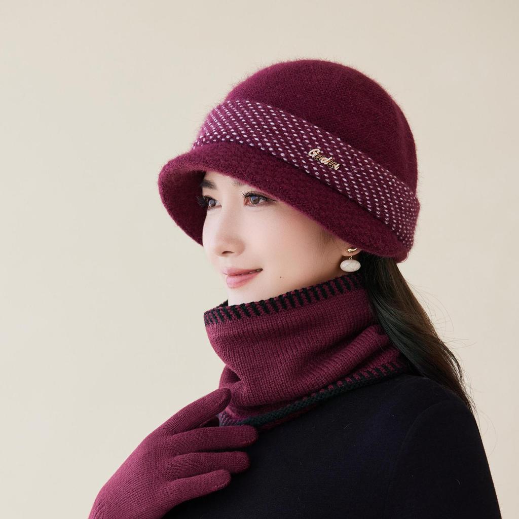 Middle-aged and Elderly Hat Women's Autumn and Winter Rabbit Fur Knitted Basin Hat Winter Hat