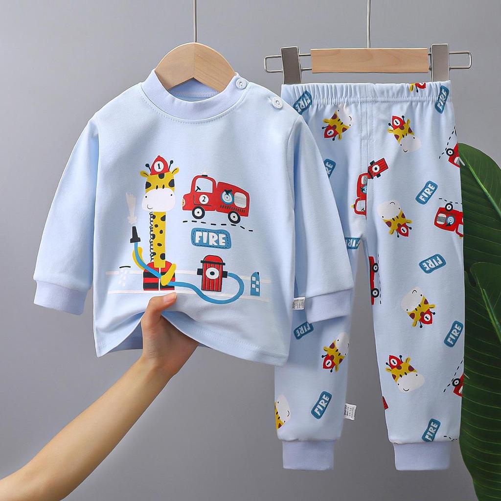 Cute Cartoon Design Pure Cotton Sleepwear Set for Boys and Girls - Long Sleeve Top and Pants for Autumn