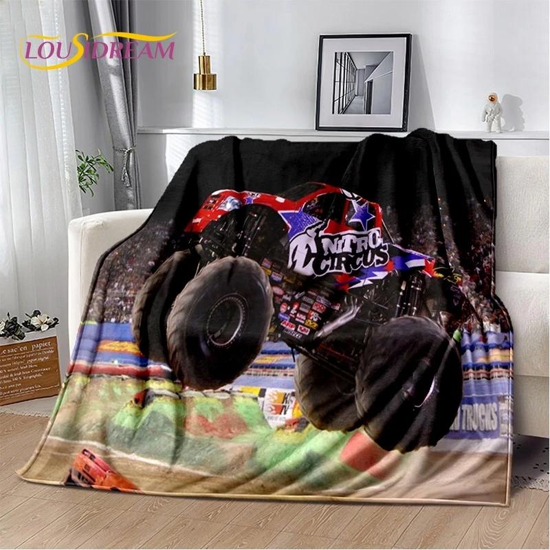 Monster Truck 3D Monster Jam Cartoon Soft Flannel Blanket for Bed Bedroom Sofa Picnic,Throw Blanket for Outdoor Leisure Nap Gift