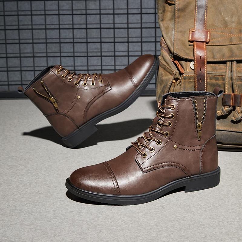 Fashion High Quality Mens Basic Boots Genuine Leather Man Walking Shoes Hiking Retro Design Ankle Boots High Top Outdoor Casual Sneakers