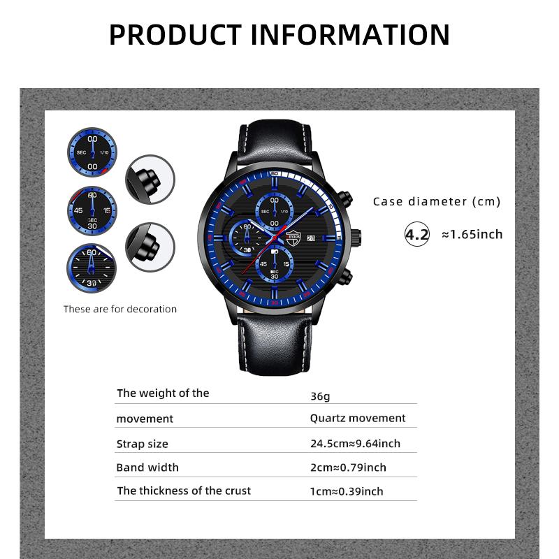 Men's Fashion Sports Watches Men Luxury Business Quartz Wristwatch Calendar Male Casual Leather Bracelet Watch Luminous Clock