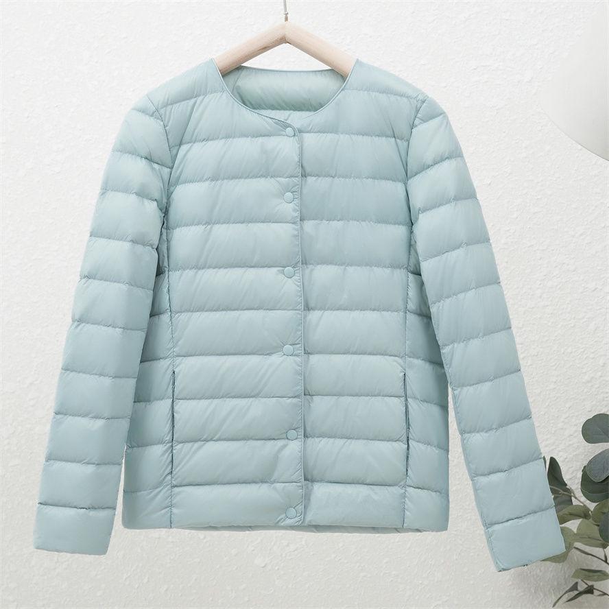 Warm Women's Duck Down Jacket Round Neck Collarless Plus Size Loose Fit Short Style Lightweight Autumn Winter Coat