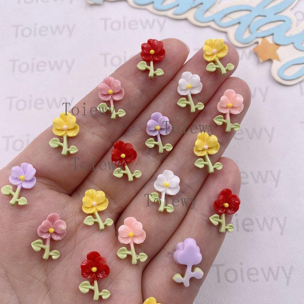 50pcs Resin Mini Colorful A Flower Flatback Stone Flower Figurines Nail Art DIY Wedding Scrapbook Jewelry Crafts Accessories