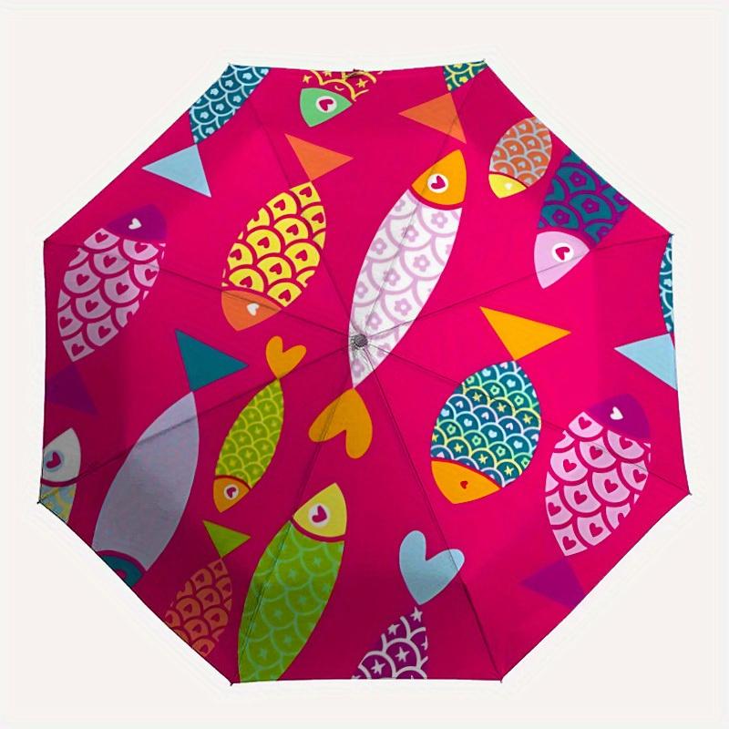 

1pc Fishes Patterns Automatic Open/close Folding Compact Umbrella, 8-Rib Sturdy Canopy, Lightweight Portable, Everyday Use, Gift, Outdoor Umbrella, Tr