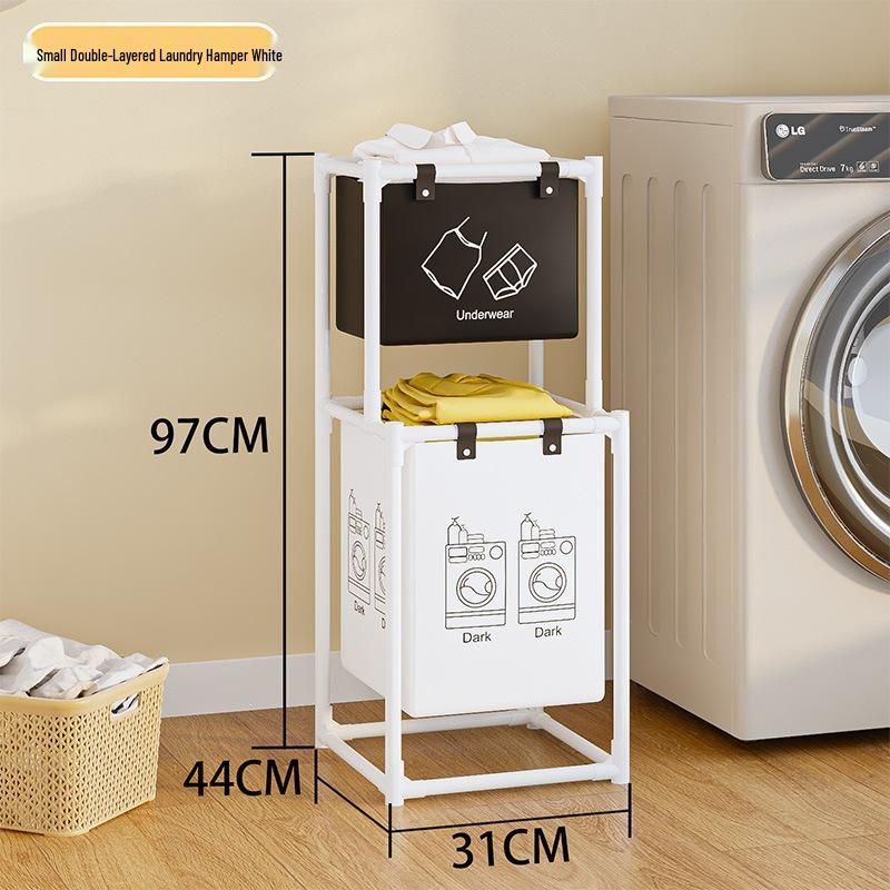 Brazilian Double-Layer Laundry Organizer: Multi-Functional Clothes Sorting Basket and Shelf.