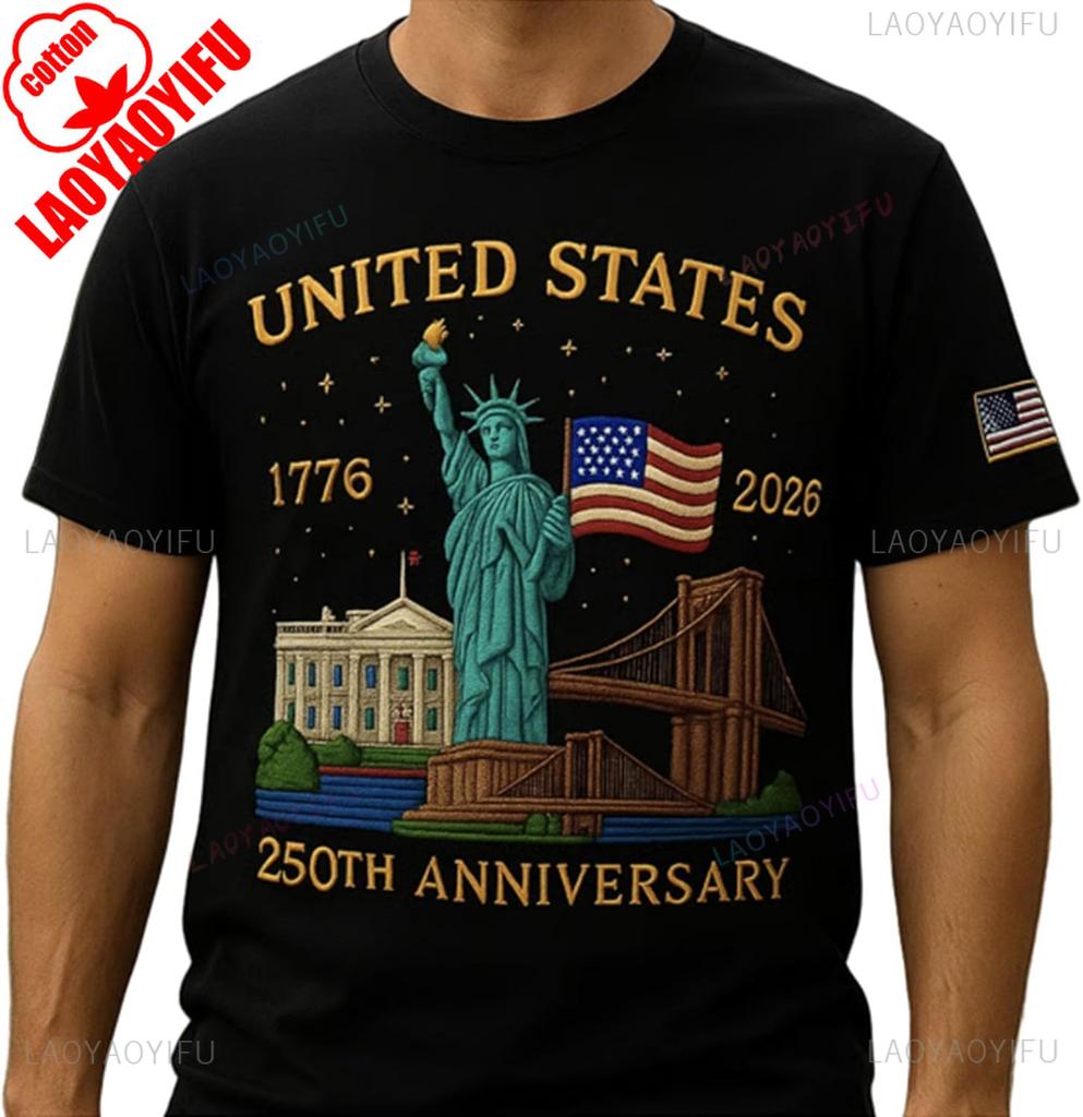 250th Edition TShirt States 250 Years Flag Statue of Liberty TShirt for Men Women High Quality Cotton Regular Short Sleeve