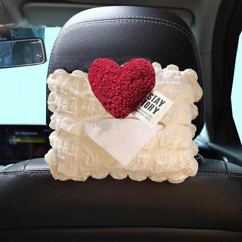 New Cute Cartoon Red Hearts Car Tissue Box Hanging Paper Holder for Car Back Seat Headrest Armrest Paper Organizer Storage
