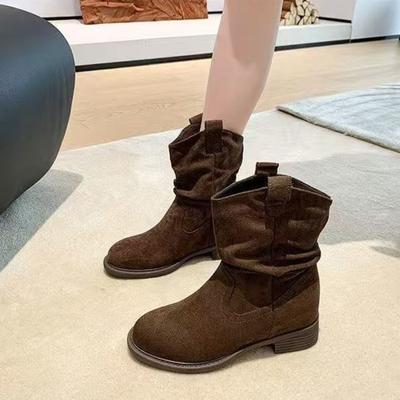 Z spódnicą kowbojskie buty westernowe damskie nowe buty zamszowe na kwadratowym obcasie z wewnętrznym podwyższeniem buty damskie