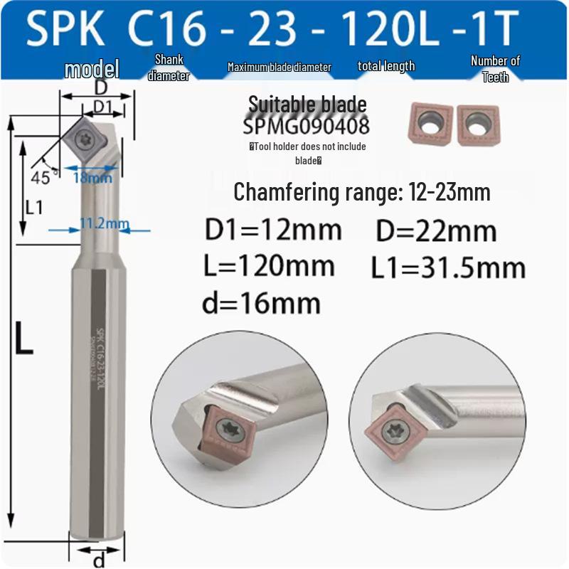 45° CNC Insertable Inner/Outer Chamfer Tool with Up/Down Back-Reaming Holder