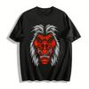 Chinese Style Red-faced Lion Print Casual Loose Crewneck T-shirt Pure Cotton T-shirt
