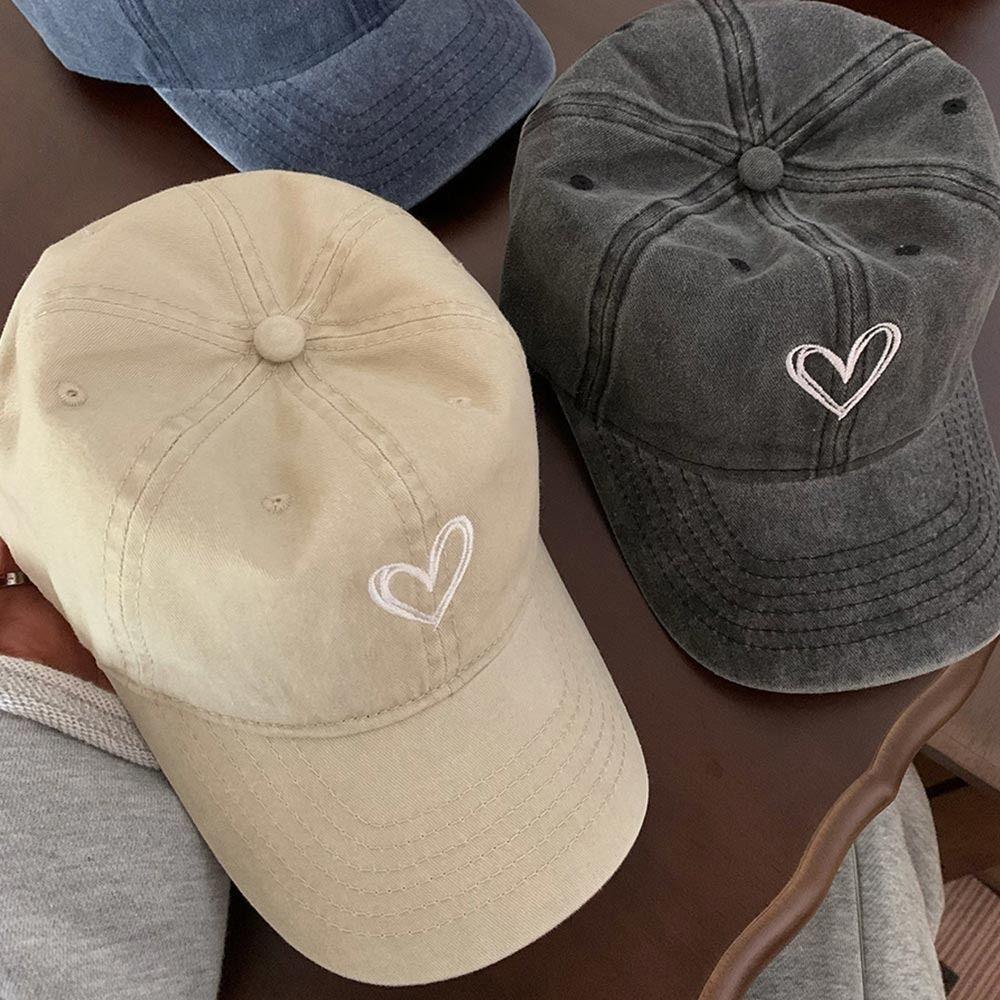 New Embroidery Peach Heart Spring/Summer Hat Adjustable Casual Baseball Caps Wash Denim Streetwear Hats for Women Men Couple