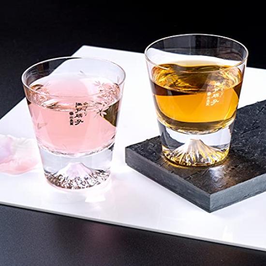 Tajima Glass Fuji Mini Rocks Glass X Fuji Mini Sakura Rocks Glass Pair Set Winner of the Japan Tourism Grand Prix Perfect for 60th and Other Made In