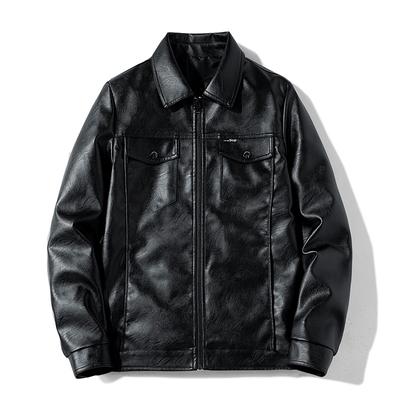 מעיל עור לגברים אביב וסתיו מגמה חדשה ופשוטה צדדי נאה מעיל עור Pu בצבע אחיד מעיל דש גברים