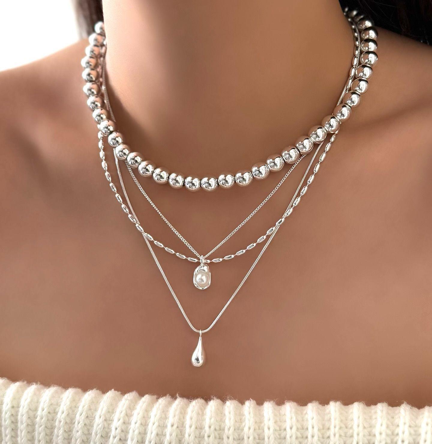 

Stacked sweater necklace multi-layer design pendant jewelry women s versatile autumn and winter beaded necklace