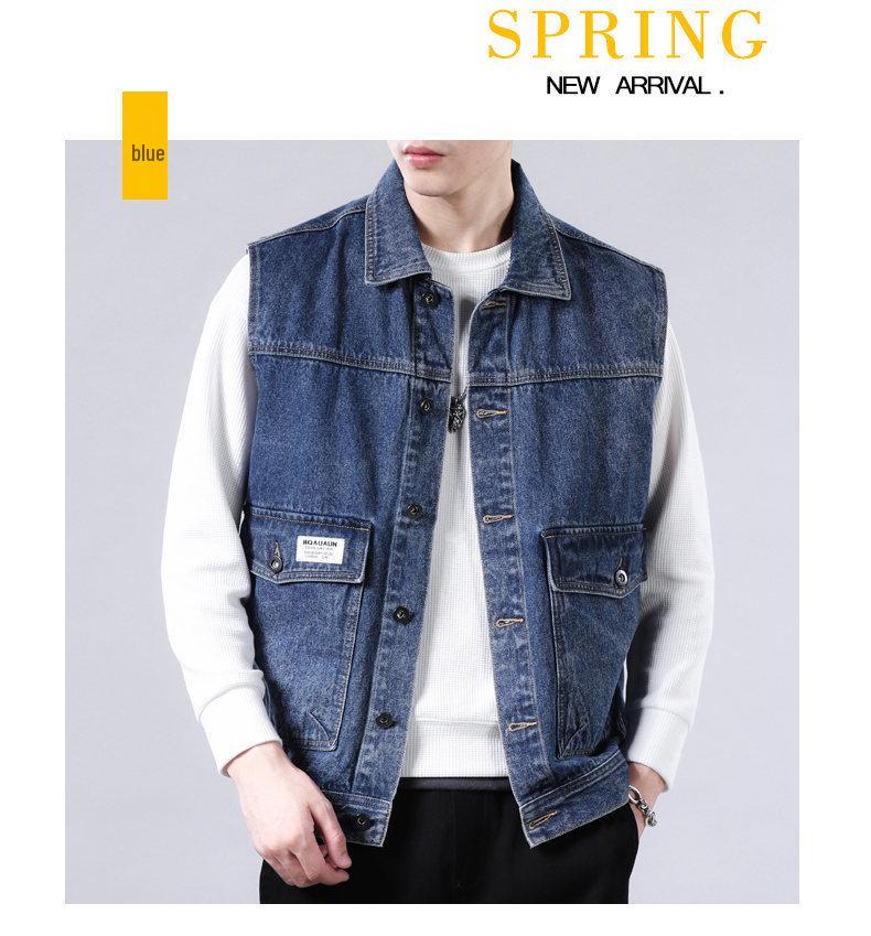2024 Trendy Men's Denim Multi-Pocket Vest Jacket - Casual Single-Breasted Style