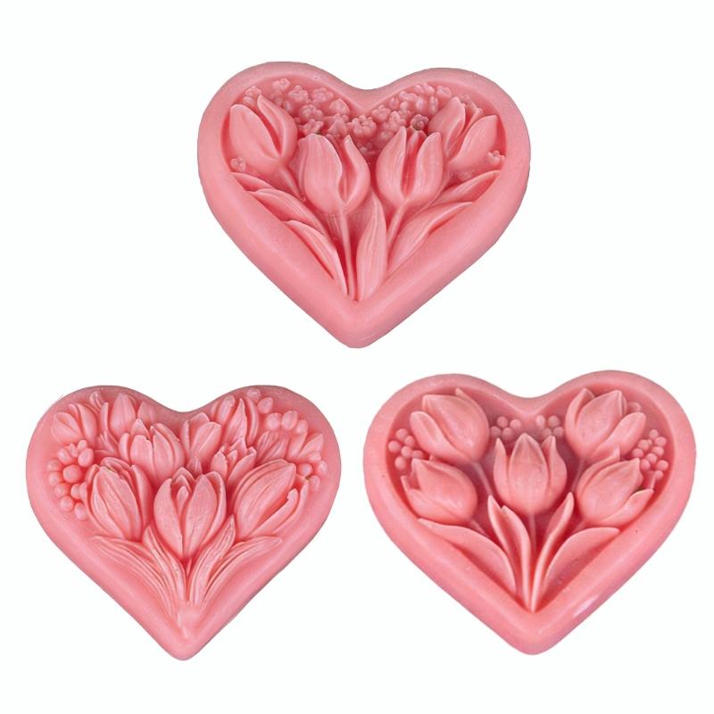 Silicone Heart Shape Molds Handmade Candle Moulds with Dried Flower and Glitters for Resin Crafts and Candle Creations