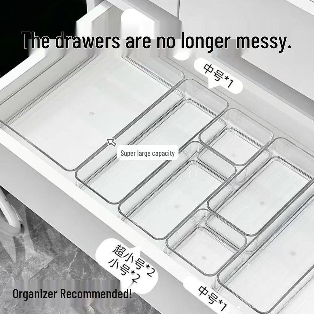 Transparent Acrylic Desktop Storage Organizer with Built-in Dividers and Drawer for Cosmetics and Sundries