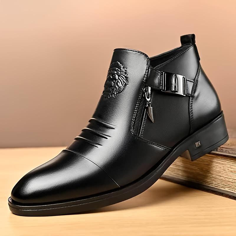 Lion Head Retro Mid-Calf Martin Boots with Wide Toe, Side Chain, and Warm Anti-Slip Rubber Sole. 39 чёрный