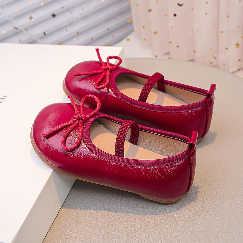 Girls' Bow Princess Mary Jane Shoes - Soft Soles for Spring/Autumn 2026, Comfortable & Versatile Dance Leather Footwear