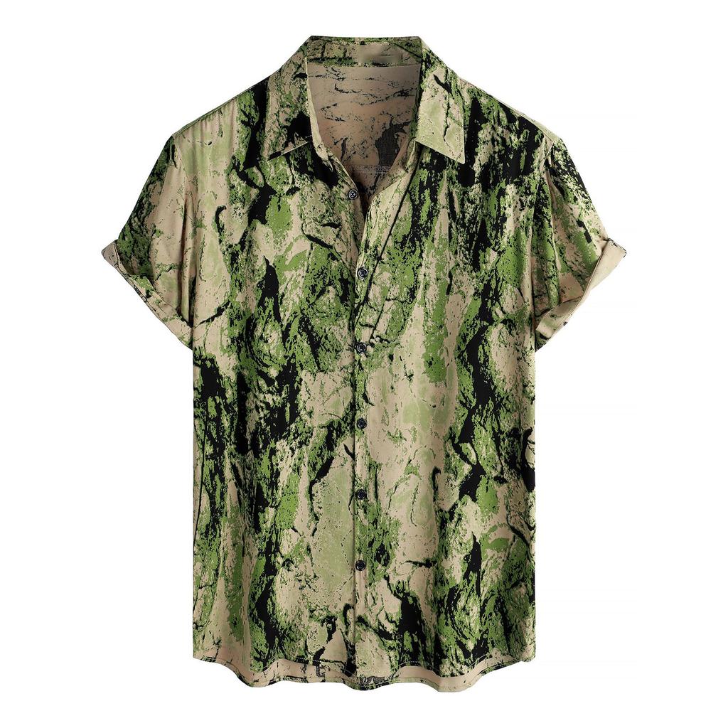 Men's Short Sleeved Shirt, Daily Fashion Printed Button Top, Chest Pocket Cardigan